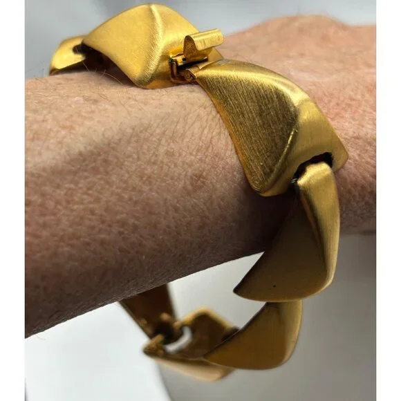 VTG Clara Studio Geometric Link Bracelet Fold-Over Insert Clasp 7" Long OOAK - Picture 11 of 11
